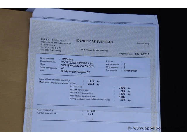 Stationwagen volkswagen caddy, datum1ste inschr 19/11/2013, km-stand 39968, chassisnr wv1zzz2kzex062488, cng, euro 5 - afbeelding 5 van  15