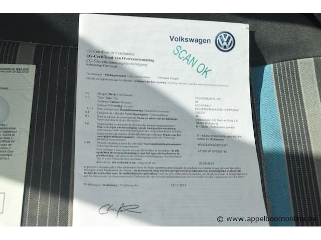 Stationwagen volkswagen, caddy, wv2zzz2kzex072371, 1e insch 25/11/2013, 1598cm³, 55kw, diesel, euro 5, 259314km, inschrijvingsbewijs deel i en ii, keuringsbewijs (geldig tot 25/11/2026), gelijkvormigheidsattest - afbeelding 10 van  20
