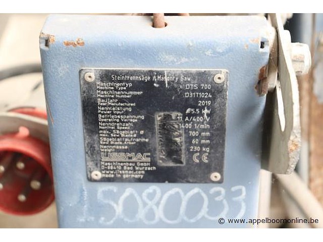 Steenzaag, lissmac, dts 700, 5.5 kw, 400v, max. zaagblad ø 700mm, bouwjaar 2019, werking niet gekend - afbeelding 3 van  3