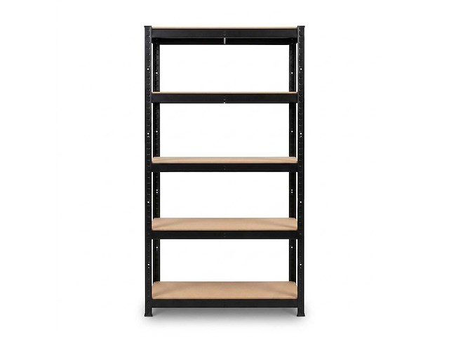 Stellingkast metaal zwart – 5-laags opbergrek 150x75x30 cm – magazijnkwaliteit voor garage en werkplaats - afbeelding 1 van  4