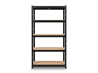 Stellingkast metaal zwart – 5-laags opbergrek 150x75x30 cm – magazijnkwaliteit voor garage en werkplaats - afbeelding 1 van  4