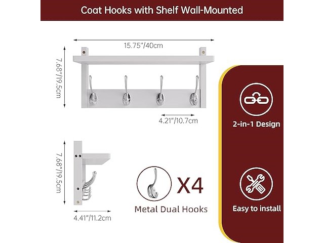 Stellstar bamboe wandrek met 4 haken (2 stuks) - afbeelding 2 van  4