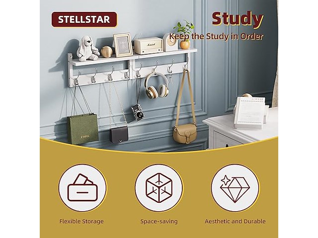 Stellstar bamboe wandrek met 4 haken (2 stuks) - afbeelding 3 van  4