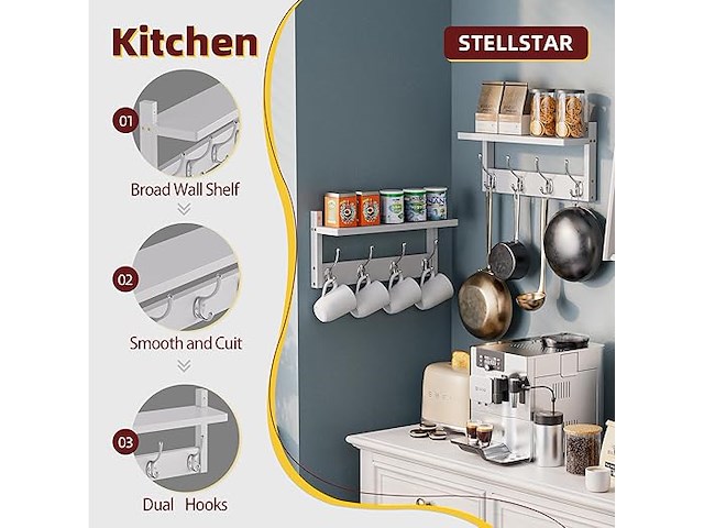 Stellstar bamboe wandrek met 4 haken (2 stuks) - afbeelding 4 van  4