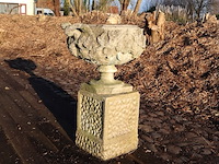 Stenen bloempot op sokkel