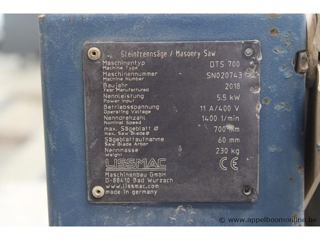 Stenenzaag lissmac dts 700 met bouwjaar 2018, serienummer sn020743, 230 kg - afbeelding 3 van  3