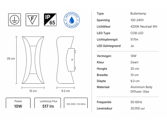 Stijlvolle buiten led wandlamp (horoz) – 10w – 4200k neutraal wit – ip65 – marvel-10 (4 stuks) - afbeelding 5 van  5