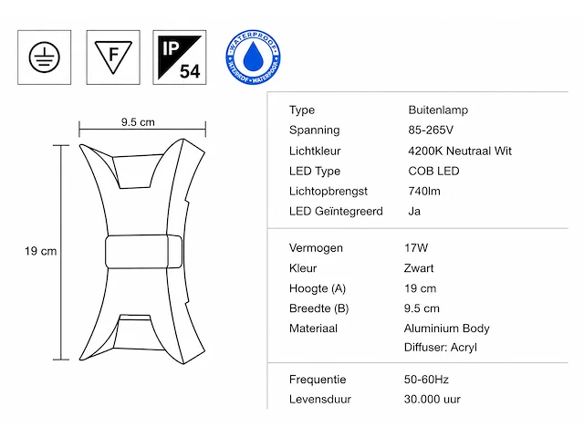 Stijlvolle buiten led wandlamp (horoz) – 17w – 4200k neutraal wit – ip54 – viper (4 stuks) - afbeelding 5 van  5