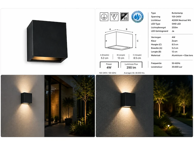 Stijlvolle buiten led wandlamp (horoz) – 4w – 4200k neutraal wit – ip65 – sekoya (6 stuks) - afbeelding 4 van  5