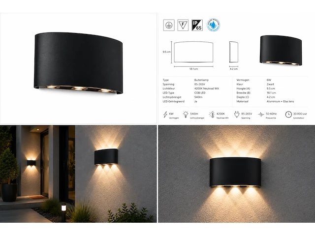 Stijlvolle buiten led wandlamp (horoz) – 6w – 4200k neutraal wit – ip65 – proton-6 (6 stuks) - afbeelding 4 van  5
