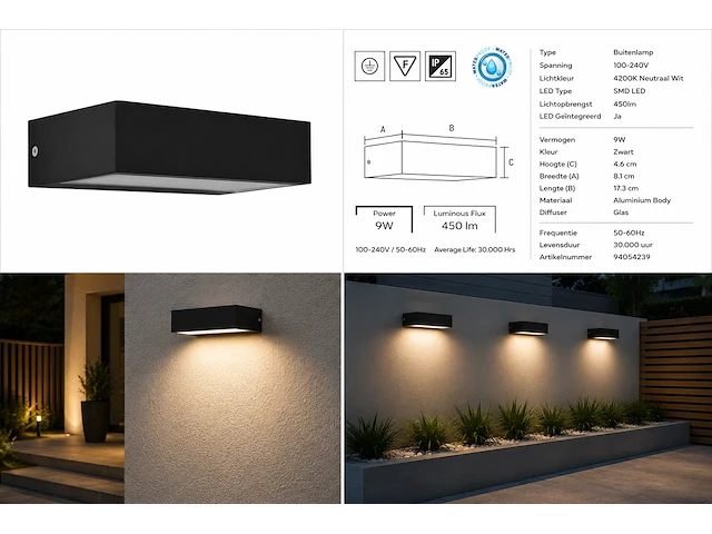 Stijlvolle buiten led wandlamp (horoz) – 9w – 4200k neutraal wit – ip65 – andiz (6 stuks) - afbeelding 3 van  5