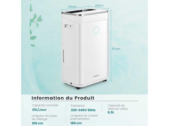 Stille luchtontvochtiger 25l/dag met 6,5l tank voor kamers tot 50m² - afbeelding 2 van  6