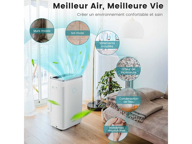 Stille luchtontvochtiger 25l/dag met 6,5l tank voor kamers tot 50m² - afbeelding 4 van  6