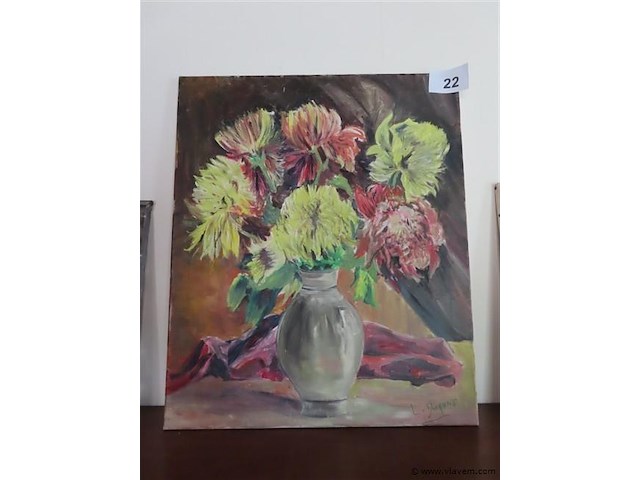 Stilleven bloemen olie op doek - afbeelding 1 van  3