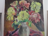 Stilleven bloemen olie op doek - afbeelding 1 van  3