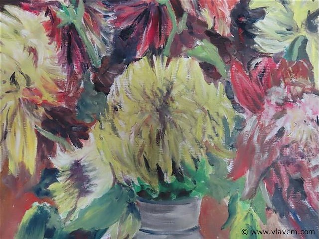 Stilleven bloemen olie op doek - afbeelding 2 van  3