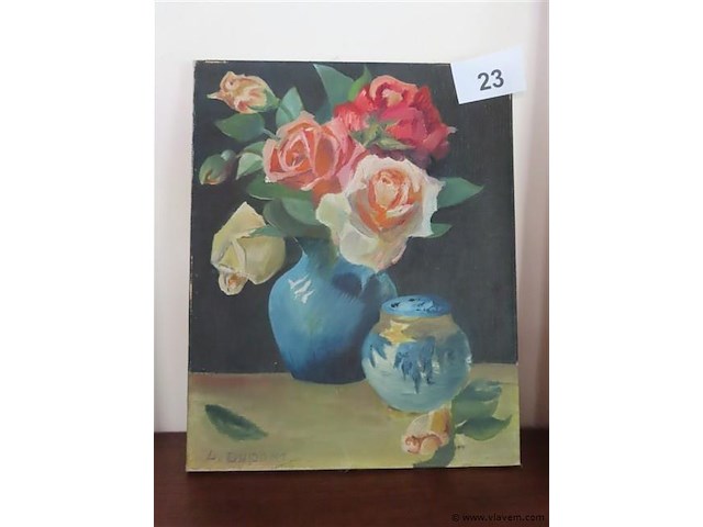 Stilleven bloemen olie op doek - afbeelding 1 van  3