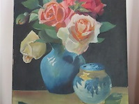 Stilleven bloemen olie op doek - afbeelding 1 van  3