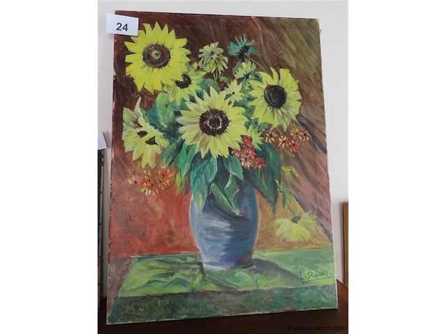 Stilleven bloemen olie op doek - afbeelding 1 van  3