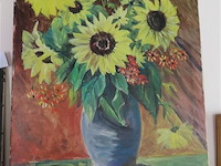 Stilleven bloemen olie op doek - afbeelding 1 van  3