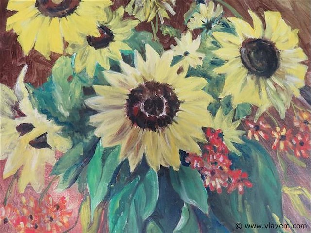 Stilleven bloemen olie op doek - afbeelding 2 van  3
