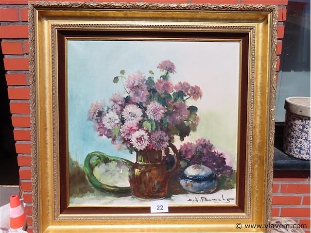 Stilleven met bloemen, olie op doek, henri joseph pauwels - afbeelding 1 van  3