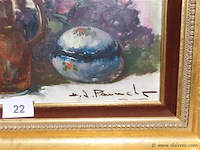 Stilleven met bloemen, olie op doek, henri joseph pauwels - afbeelding 3 van  3