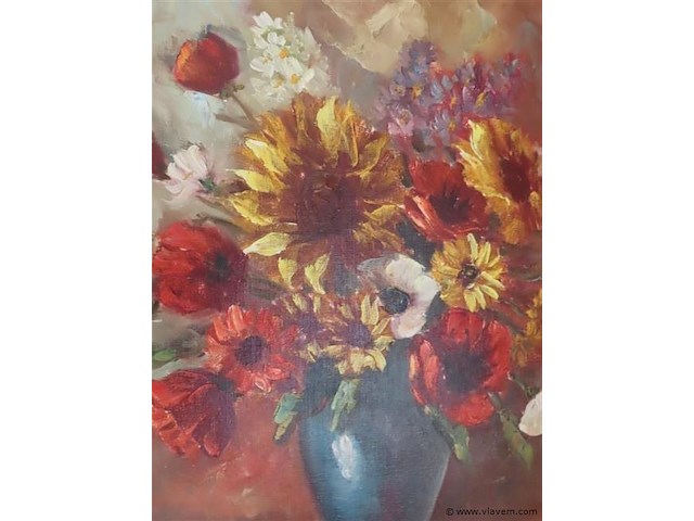 Stilleven olie op doek bloemen - afbeelding 2 van  3