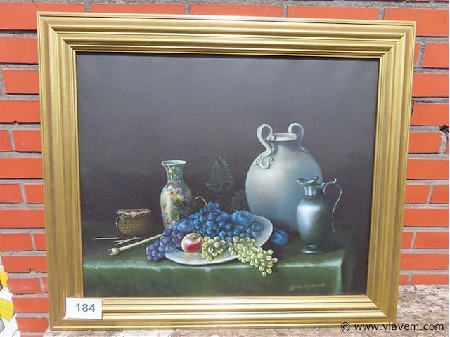 Stilleven, olie op doek, van de gehuchte jef - afbeelding 1 van  3