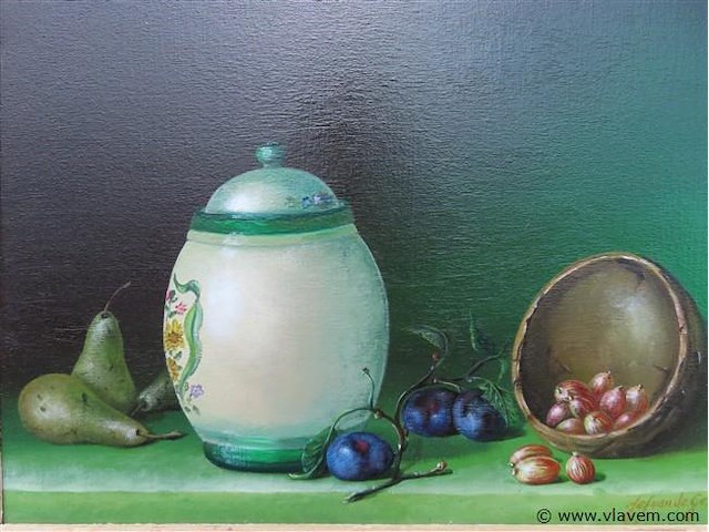 Stilleven, olie op doek, van de gehuchte jef - afbeelding 2 van  3