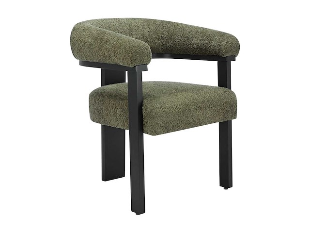 Stoel met armleuningen van badstof en zwart rubberhout - khaki - afbeelding 2 van  3