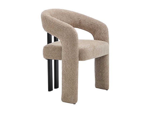 Stoel met armleuningen van badstof en zwart rubberhout - taupe - afbeelding 3 van  7