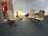 Stoel / set van 4 vintage stoelen in beige stof met chromen voet
