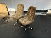 Stoel / set van 4 vintage stoelen in beige stof met chromen voet - afbeelding 8 van  15