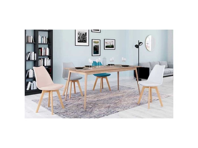 Stoelen mengen kleuren: 1x wit, 1x lichtgrijs, 1x pastelblauw en 1x roze - set van 4 - afbeelding 2 van  8