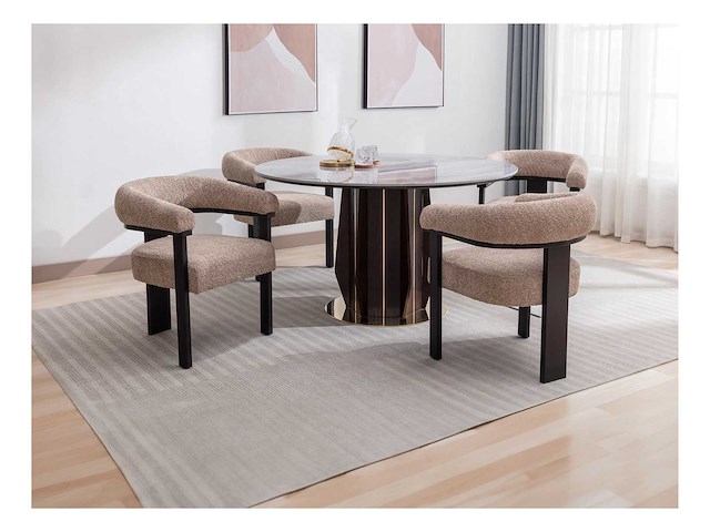 Stoelen met armleuningen van badstof en zwart rubberhout - taupe van pascal morabito (x5) - afbeelding 2 van  9