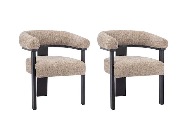 Stoelen met armleuningen van badstof en zwart rubberhout - taupe van pascal morabito (x5) - afbeelding 3 van  9