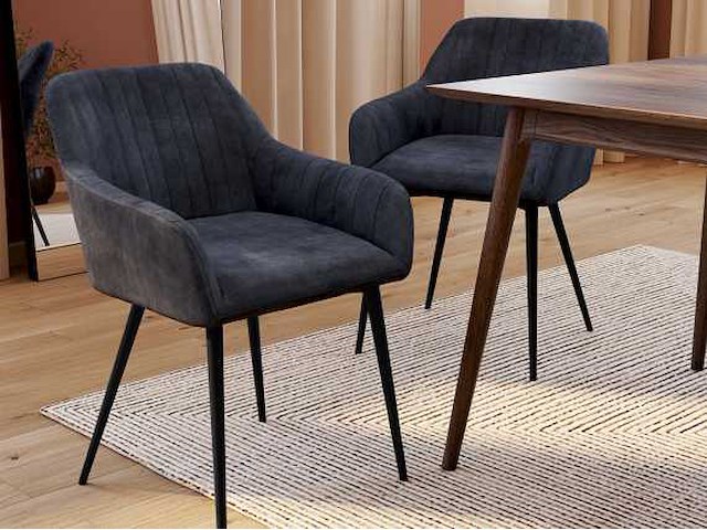 Stoelen met fluwelen armleuningen en metalen poten (x6) - afbeelding 1 van  9