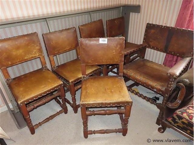 Stoelen met leder, 6 stuks - afbeelding 1 van  4