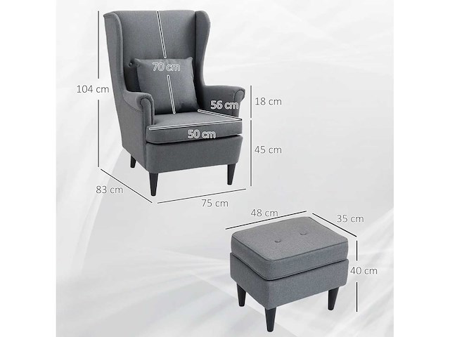 Stoffen loungestoel met poef - afbeelding 7 van  12