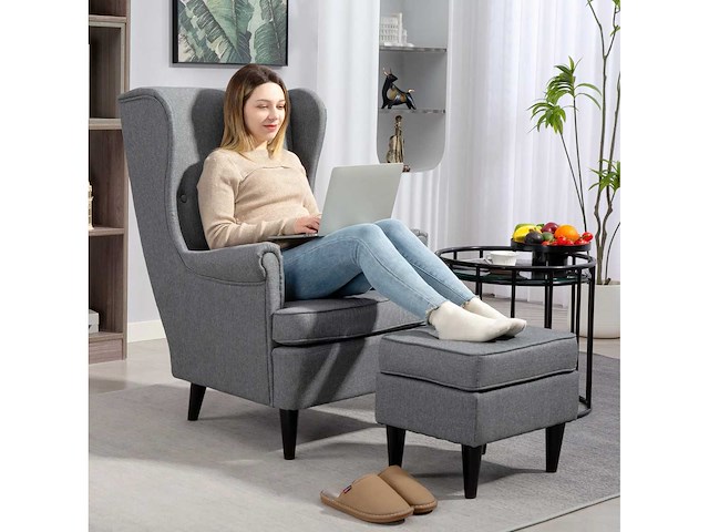 Stoffen loungestoel met poef - afbeelding 11 van  12