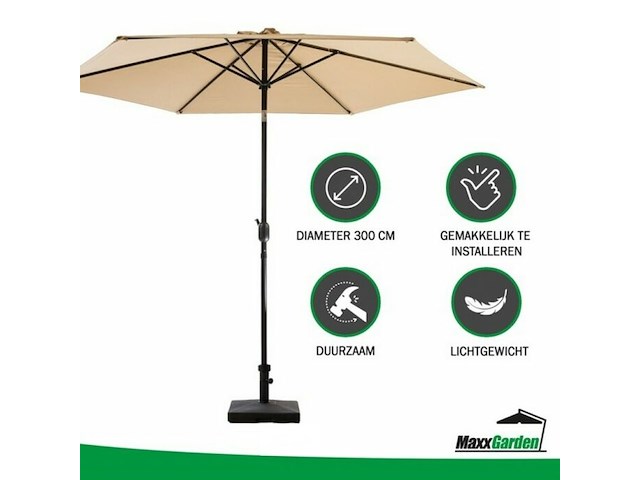 Stokparasol 3 m - taupe - met kunststof voet op wielen - afbeelding 2 van  3