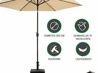 Stokparasol 3 m - taupe - met kunststof voet op wielen - afbeelding 2 van  3