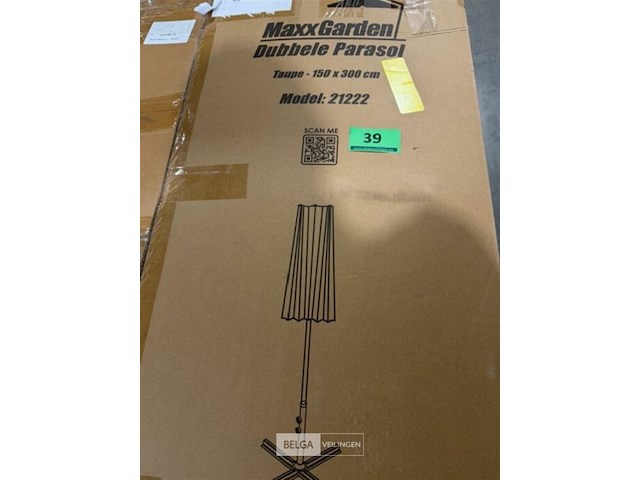 Stokparasol xxl - 300 x 150 cm taupe incl kruisvoet - afbeelding 3 van  3
