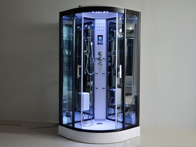 Stoomcabine halfrond - wit bad met zwarte cabine - 90x90x215 cm - afbeelding 3 van  3