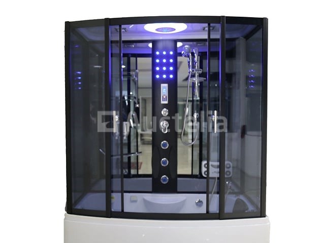 Stoomcabine met massagebad - rechthoekig - wit bad met zwarte cabine 150x85x225 cm - afbeelding 8 van  10