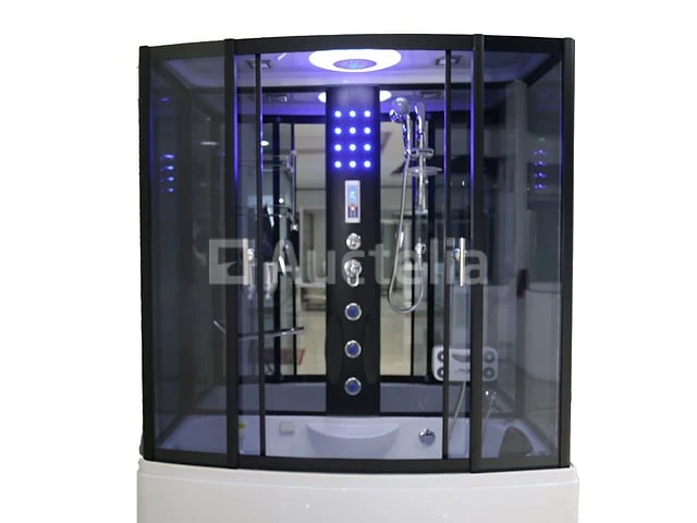 Stoomcabine met massagebad - rechthoekig - wit bad met zwarte cabine 150x85x225 cm - afbeelding 8 van  10