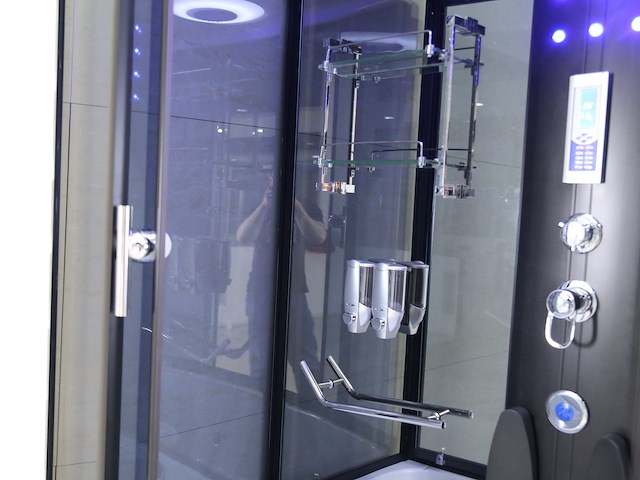 Stoomcabine met massagebad - rechthoekig - wit bad met zwarte cabine 150x85x225 cm - afbeelding 10 van  10