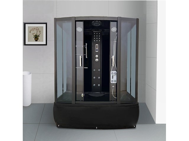 Stoomcabine met massagebad - rechthoekig - zwart bad met zwarte cabine 170x85x220 cm - afbeelding 1 van  4