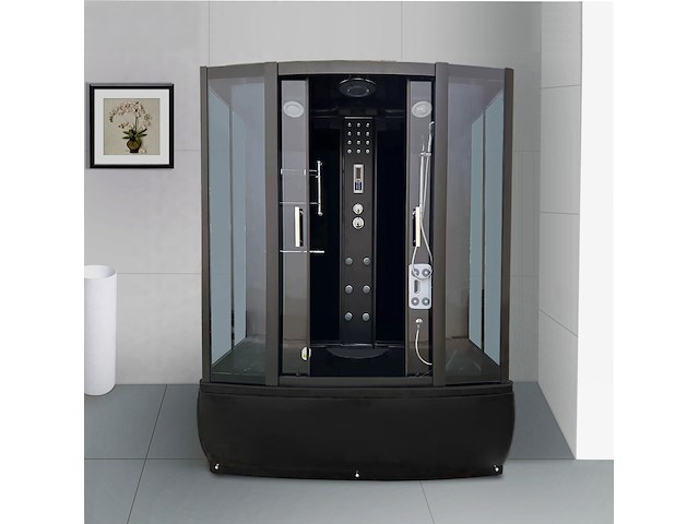 Stoomcabine met massagebad - rechthoekig - zwart bad met zwarte cabine 170x85x220 cm - afbeelding 1 van  4